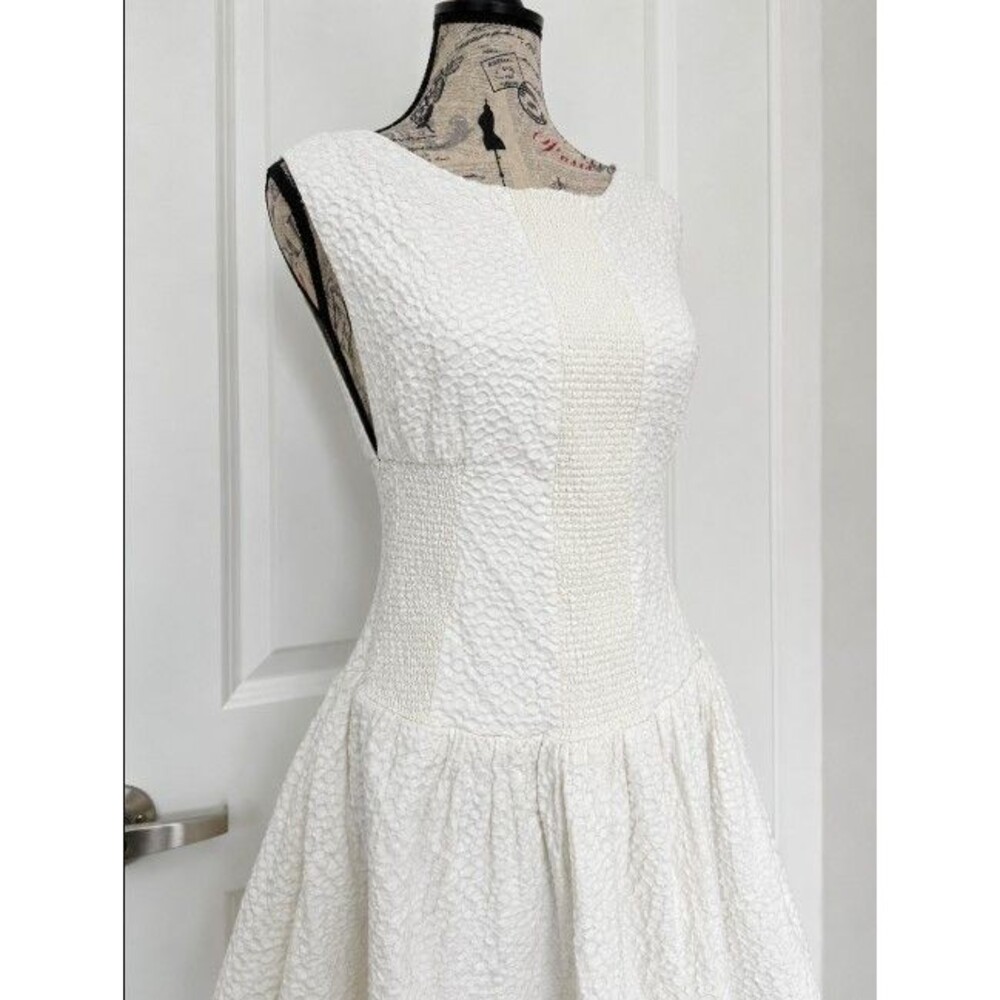 Free People Aniston Mini Dress Ivory Open Back Polka Dot Bow Textured Size M - Picture 5 of 7